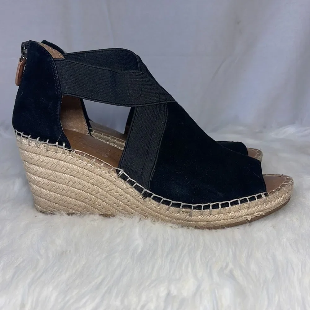 Gentle Souls Colleen Black Suede Elasticized Strap Espadrilles Sz‎ 7.5